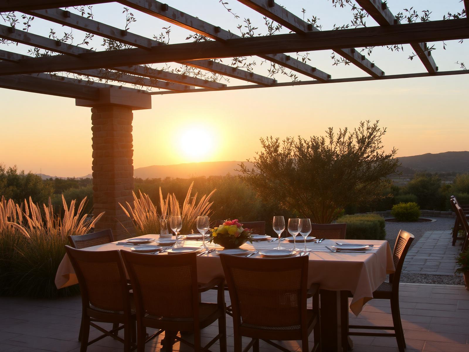 Tavolo sotto la pergola al tramonto