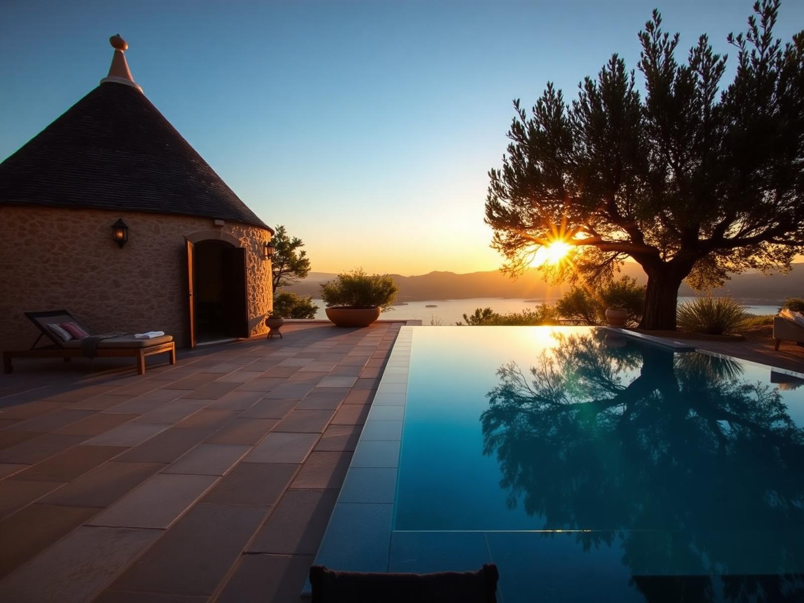 Piscina a sfioro al tramonto